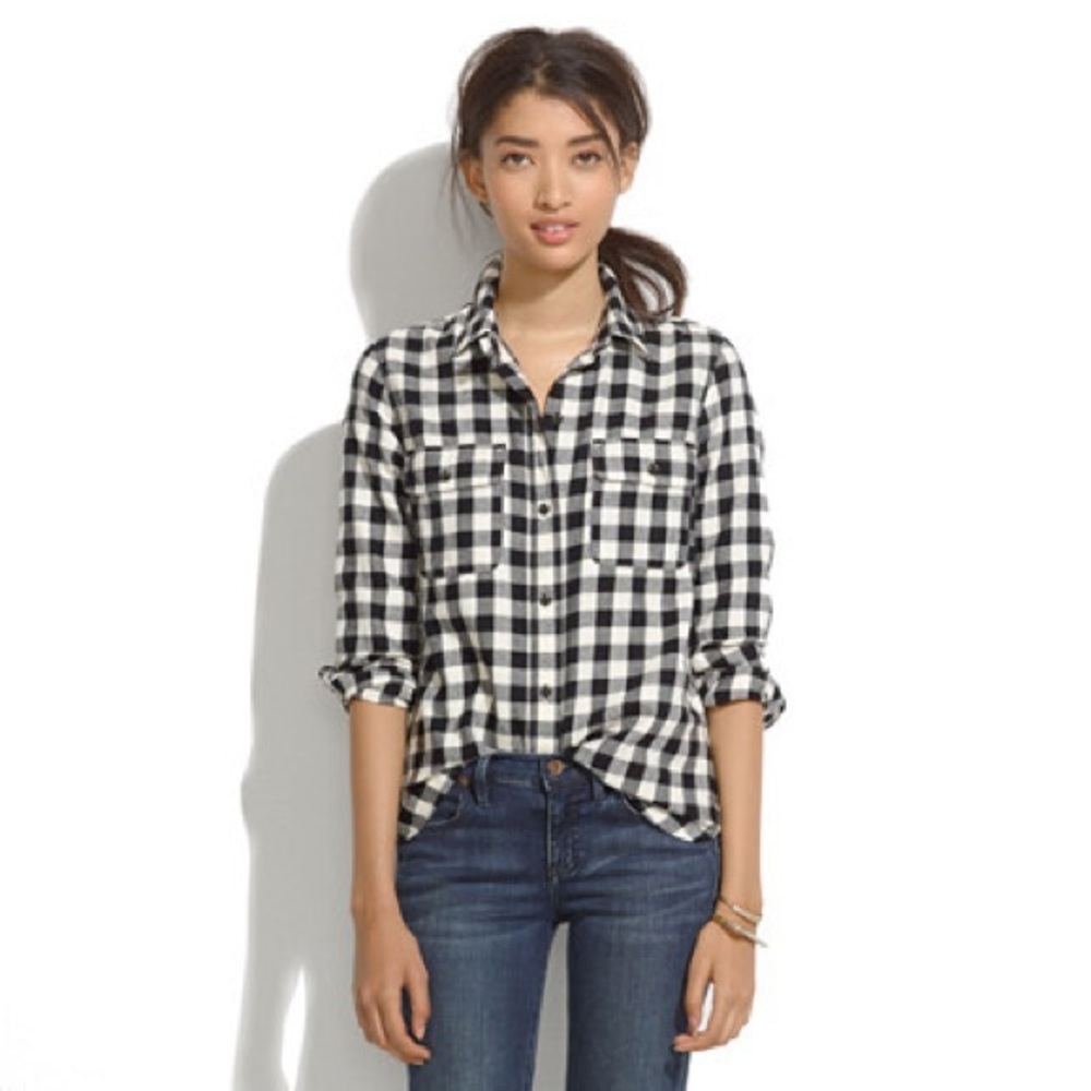 Madewell Black and White Flannel Button Up Shirt